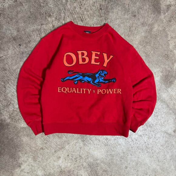 Red Obey Graphic Crewneck Sweatshirt - Picture 3 of 8
